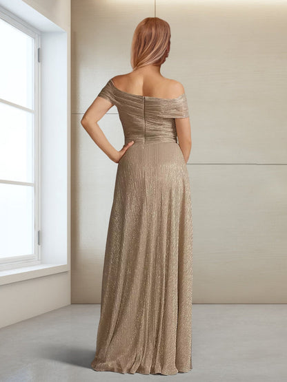 Robe de Mère de la Mariée A-Line/Princess Sans Manches à Épaules Dénudées et Longueur Au Sol avec Fronces
