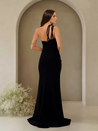 Robe de Soirée Fourreau/Colonne à Une Épaule Sans Manches avec Traîne et Fente Sur Le Côté