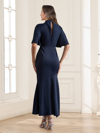 Robes de Mère de la Mariée Asymétriques à Col Haut et Manches Flottantes