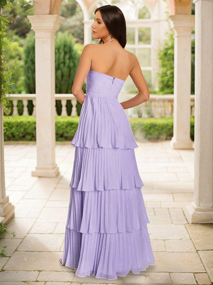 Robe de Demoiselled'Honneur Coupe A-Line/Princesse, Bustier, Longueur au Sol avec Volants