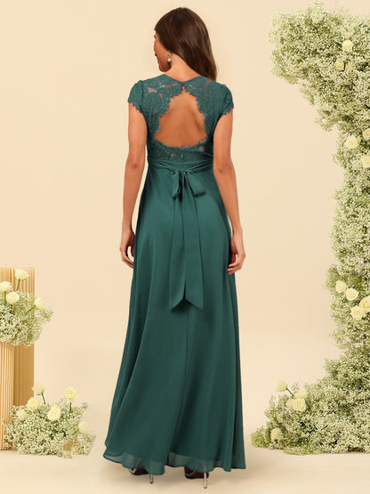 Robe de Demoiselle d'Honneur Coupe A-Line/Princess à Col En V et Longueur Au Sol avec Fente Sur Le Côté