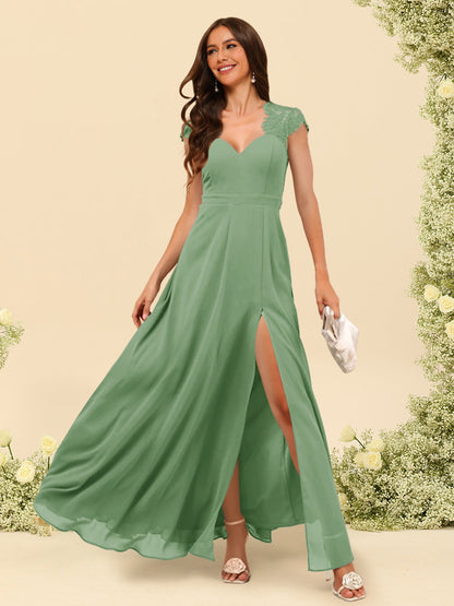 Robe de Demoiselle d'Honneur Coupe A-Line/Princess à Col En V et Longueur Au Sol avec Fente Sur Le Côté