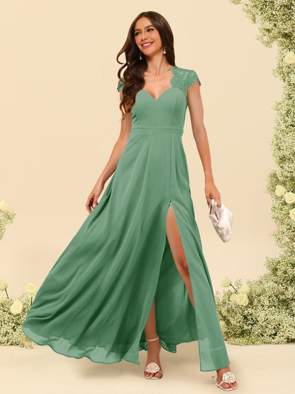 Robe de Demoiselle d'Honneur Coupe A-Line/Princess à Col En V et Longueur Au Sol avec Fente Sur Le Côté