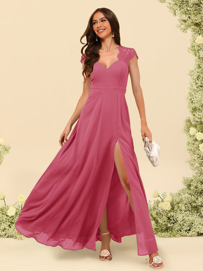 Robe de Demoiselle d'Honneur Coupe A-Line/Princess à Col En V et Longueur Au Sol avec Fente Sur Le Côté