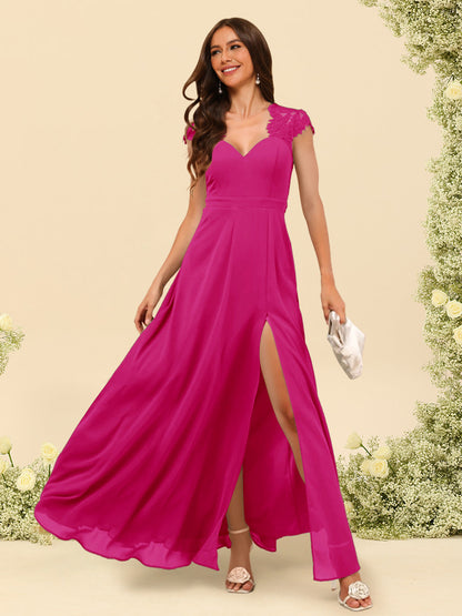 Robe de Demoiselle d'Honneur Coupe A-Line/Princess à Col En V et Longueur Au Sol avec Fente Sur Le Côté