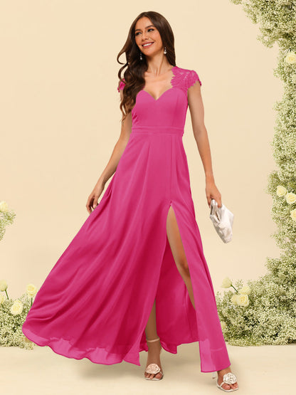 Robe de Demoiselle d'Honneur Coupe A-Line/Princess à Col En V et Longueur Au Sol avec Fente Sur Le Côté