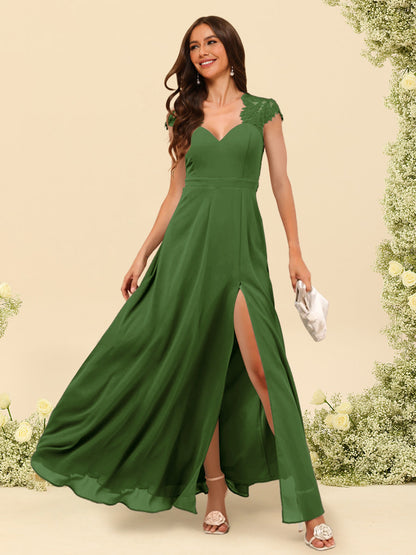 Robe de Demoiselle d'Honneur Coupe A-Line/Princess à Col En V et Longueur Au Sol avec Fente Sur Le Côté