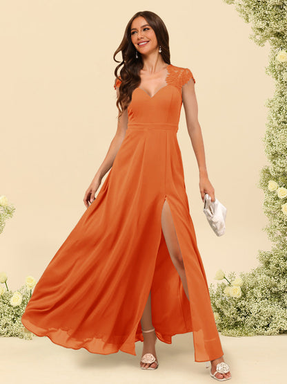 Robe de Demoiselle d'Honneur Coupe A-Line/Princess à Col En V et Longueur Au Sol avec Fente Sur Le Côté