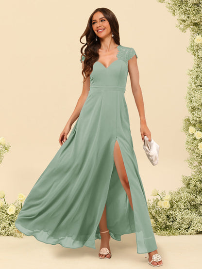 Robe de Demoiselle d'Honneur Coupe A-Line/Princess à Col En V et Longueur Au Sol avec Fente Sur Le Côté