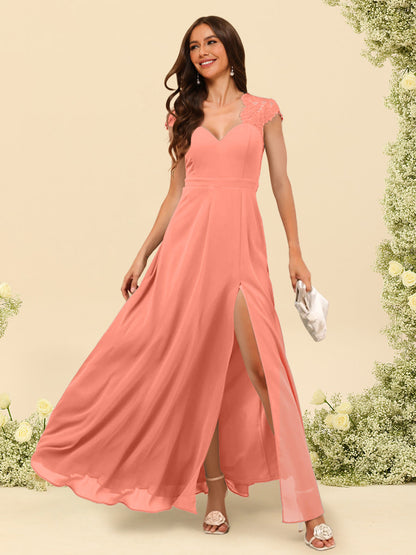 Robe de Demoiselle d'Honneur Coupe A-Line/Princess à Col En V et Longueur Au Sol avec Fente Sur Le Côté