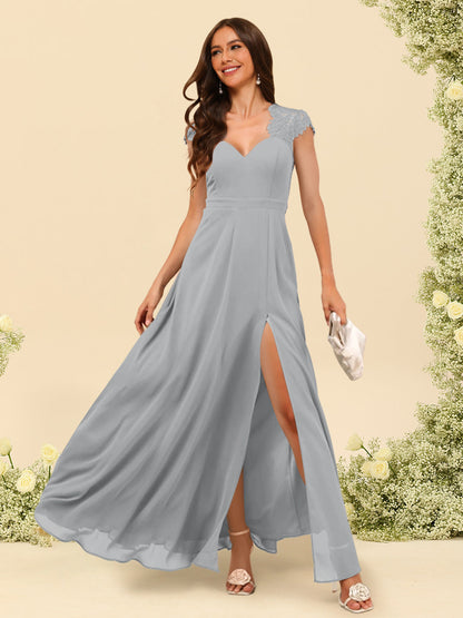 Robe de Demoiselle d'Honneur Coupe A-Line/Princess à Col En V et Longueur Au Sol avec Fente Sur Le Côté