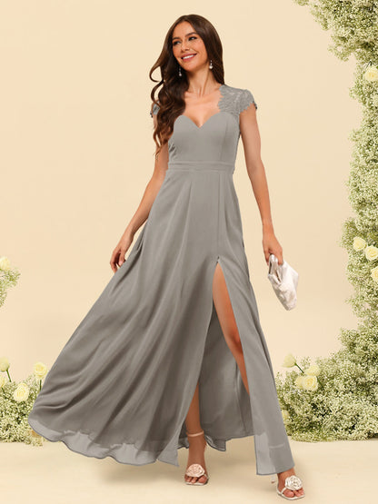 Robe de Demoiselle d'Honneur Coupe A-Line/Princess à Col En V et Longueur Au Sol avec Fente Sur Le Côté