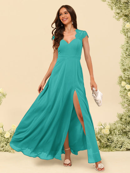 Robe de Demoiselle d'Honneur Coupe A-Line/Princess à Col En V et Longueur Au Sol avec Fente Sur Le Côté