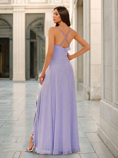 Robe de Demoiselled'Honneur Trapèze/Princesse à Bretelles Spaghetti et Volants