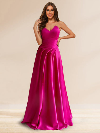 Robe de Soirée Trapèze/Princesse Sans Bretelles à Volants et Longueur Au Sol