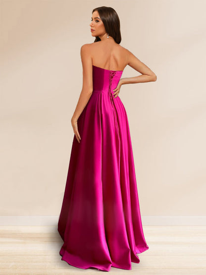 Robe de Soirée Trapèze/Princesse Sans Bretelles à Volants et Longueur Au Sol