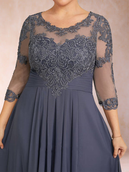 Robe de Mère de la Mariée Grande Taille, Asymétrique, Coupe Trapèze/Princesse, Manches 3/4, Décolleté en Cœur