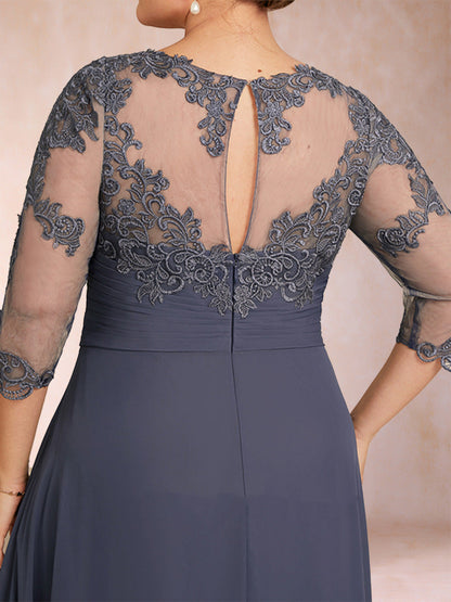 Robe de Mère de la Mariée Grande Taille, Asymétrique, Coupe Trapèze/Princesse, Manches 3/4, Décolleté en Cœur