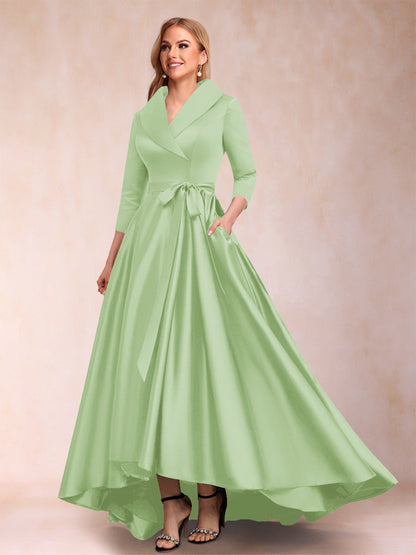 Robes de Mère de la Mariée Asymétriques à Manches 3/4 et Col En V