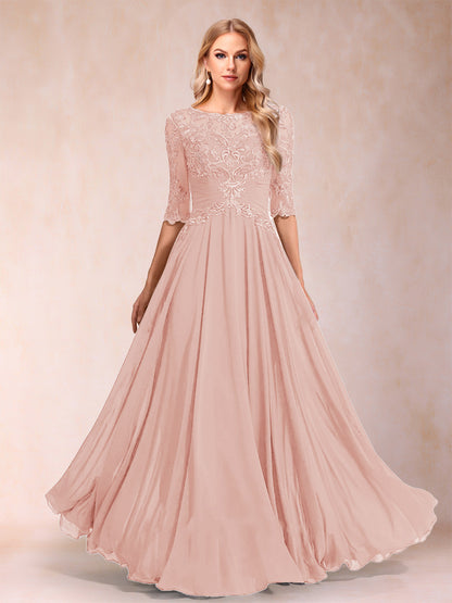 Robe de Mère de la Mariée Coupe A-Line/Princess Longueur Au Sol Manches Mi-Longues Décolleté Plongeant