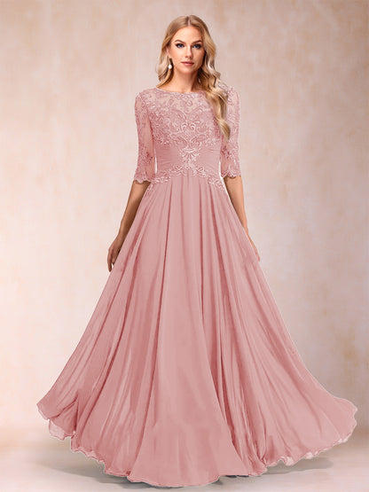 Robe de Mère de la Mariée Coupe A-Line/Princess Longueur Au Sol Manches Mi-Longues Décolleté Plongeant