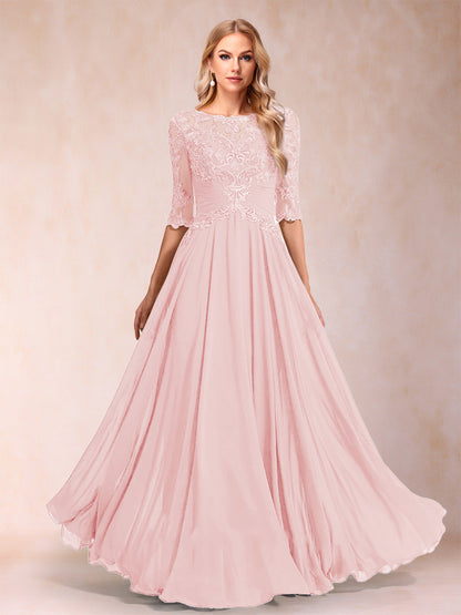Robe de Mère de la Mariée Coupe A-Line/Princess Longueur Au Sol Manches Mi-Longues Décolleté Plongeant