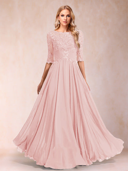 Robe de Mère de la Mariée Coupe A-Line/Princess Longueur Au Sol Manches Mi-Longues Décolleté Plongeant