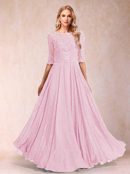 Robe de Mère de la Mariée Coupe A-Line/Princess Longueur Au Sol Manches Mi-Longues Décolleté Plongeant