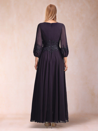 Robe de Mère de la Mariée Coupe A-Line/Princesse Longueur Cheville Manches 3/4 Col En V