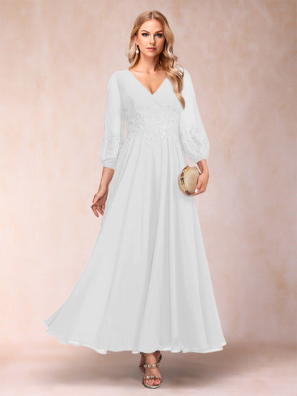 Robe de Mère de la Mariée Coupe A-Line/Princesse Longueur Cheville Manches 3/4 Col En V