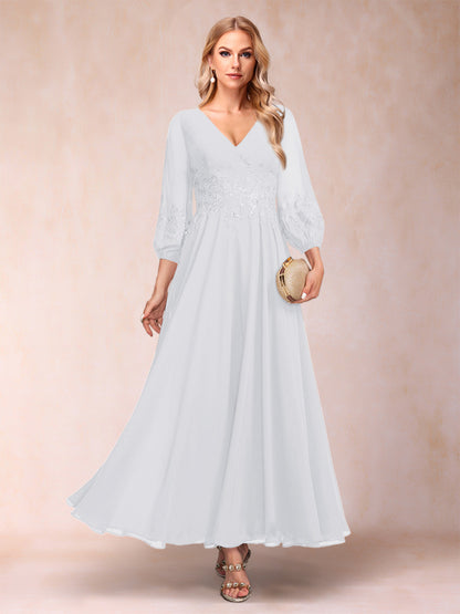 Robe de Mère de la Mariée Coupe A-Line/Princesse Longueur Cheville Manches 3/4 Col En V