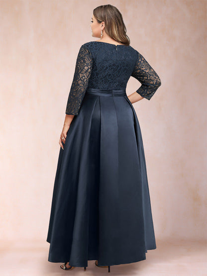 Robe Mère de la Mariée Grande Taille, Coupe A-Line/Princesse, Col en V, en Dentelle et Strass