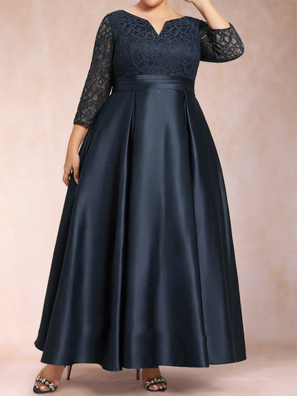 Robe Mère de la Mariée Grande Taille, Coupe A-Line/Princesse, Col en V, en Dentelle et Strass