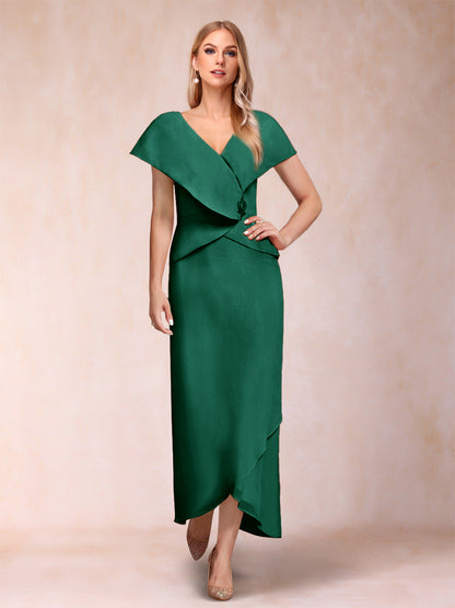 Robe de Mère de la Mariée Asymétrique En Mousseline de Soie à Col En V et Gaine/Colonne avec Paillettes Perlées
