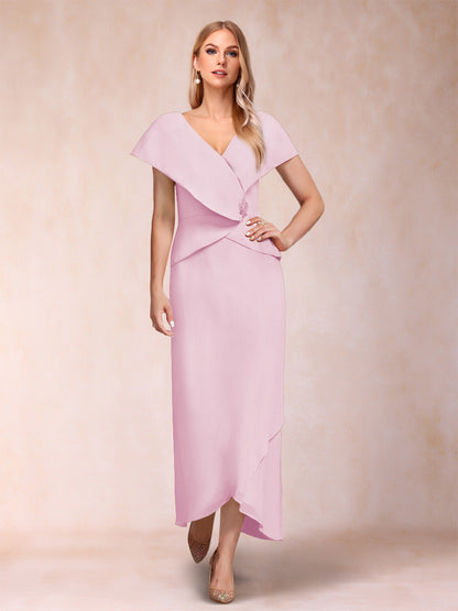 Robe de Mère de la Mariée Asymétrique En Mousseline de Soie à Col En V et Gaine/Colonne avec Paillettes Perlées