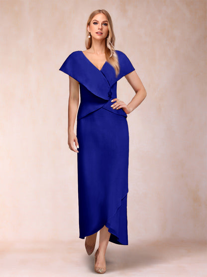 Robe de Mère de la Mariée Asymétrique En Mousseline de Soie à Col En V et Gaine/Colonne avec Paillettes Perlées