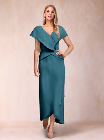 Robe de Mère de la Mariée Asymétrique En Mousseline de Soie à Col En V et Gaine/Colonne avec Paillettes Perlées