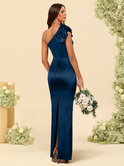 Robe de Soirée Fourreau/Colonne à Une Épaule Sans Manches avec Fronces