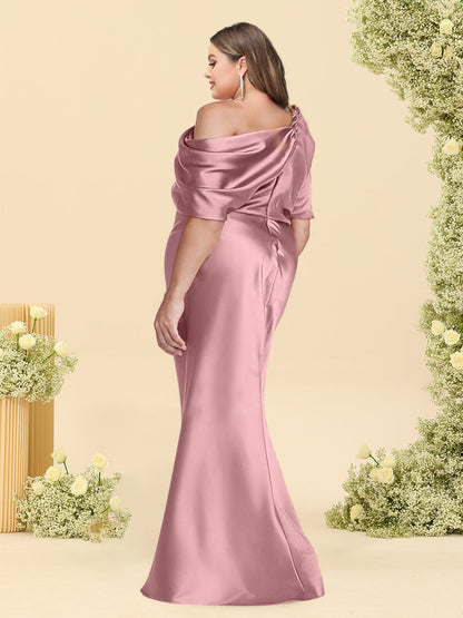 Robe de Demoiselled'Honneur Grande Taille, Style Sirène, Asymétrique, Manches Mi-Longues avec Fronces