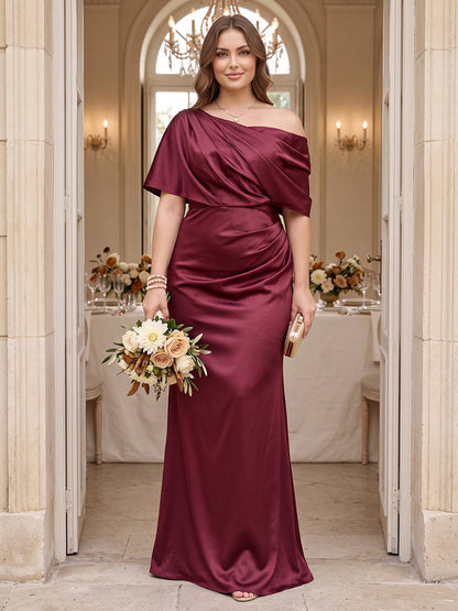 Robes de demoiselle d'honneur (grandes tailles) coupe trompette/sirène, asymétriques (une épaule), mi-manches et drapées
