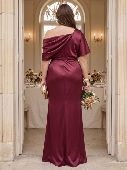 Robes de demoiselle d'honneur (grandes tailles) coupe trompette/sirène, asymétriques (une épaule), mi-manches et drapées
