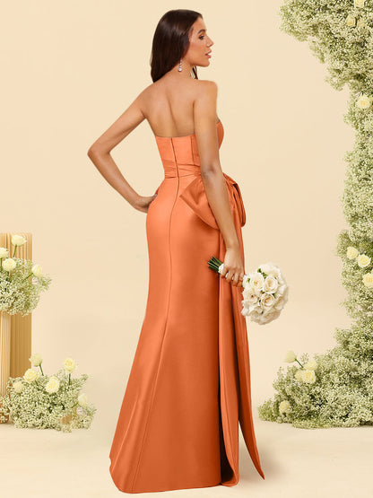 Robe de Demoiselle d'Honneur A-Line/Princess à Épaules Dénudées et Longueur Au Sol avec Ceinture à Nœud Papillon