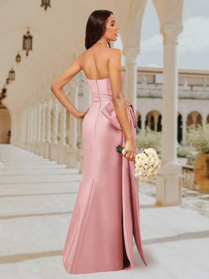 Robe de Demoiselled'Honneur Coupe A-Line/Princesse, Épaules Dénudées, Longueur au Sol avec Ceinture à Nœud Papillon