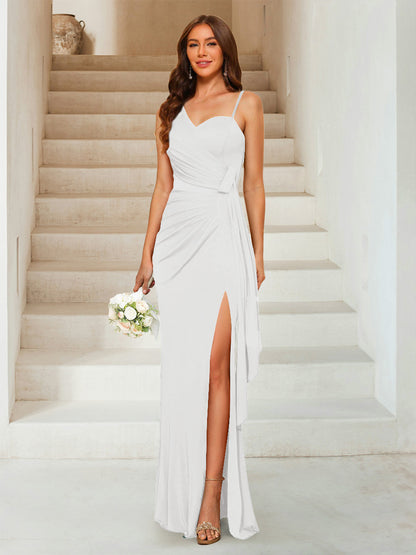 Robe de Soirée Fourreau/Colonne à Décolleté En Cœur Sans Manches Longueur Au Sol avec Côté Fendu et Froncé