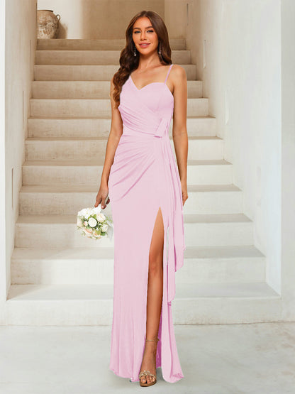 Robe de Soirée Fourreau/Colonne à Décolleté En Cœur Sans Manches Longueur Au Sol avec Côté Fendu et Froncé