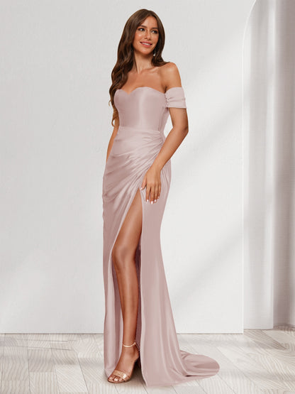 Robe de Soirée Fourreau/Colonne à Une Épaule Sans Manches avec Traîne à Balayage et Fente Sur Le Côté et Volants