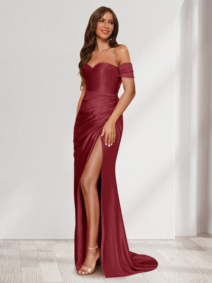 Robe de Soirée Fourreau/Colonne à Une Épaule Sans Manches avec Traîne à Balayage et Fente Sur Le Côté et Volants