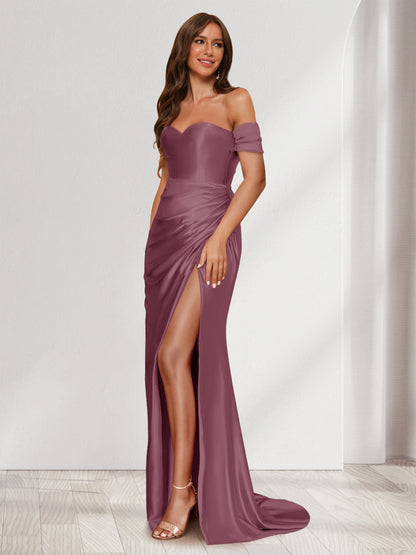 Robe de Soirée Fourreau/Colonne à Une Épaule Sans Manches avec Traîne à Balayage et Fente Sur Le Côté et Volants