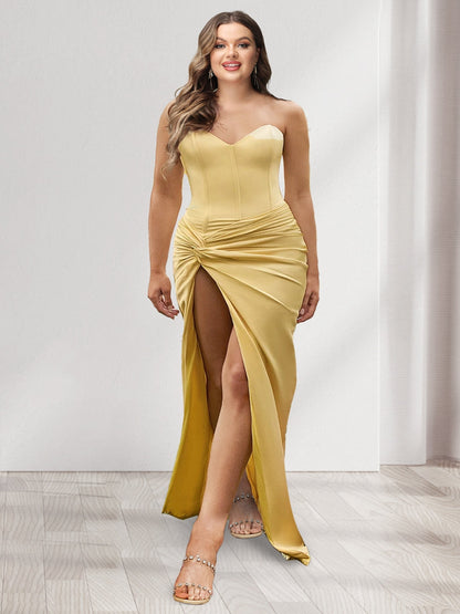 Robe de Demoiselled'Honneur Grande Taille, Coupe Fourreau/Colonne, Décolleté en Cœur, Sans Manches avec Fente Sur le Côté