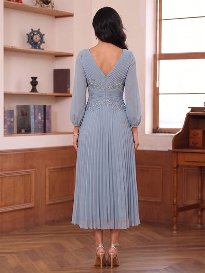 Ligne A/Princesse Col en V Longueur Thé Robes Mère de la Mariée Robes avec Plis & Paillettes
